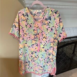 Boutique Royal Standard floral dress with pink poms. Sz Sm/M